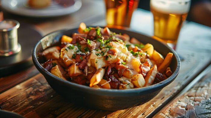 blackwater-irish-pub-winterberg-loaded fries with meat and cheddar on top-Ponnes Frites mit Schinken und Käse